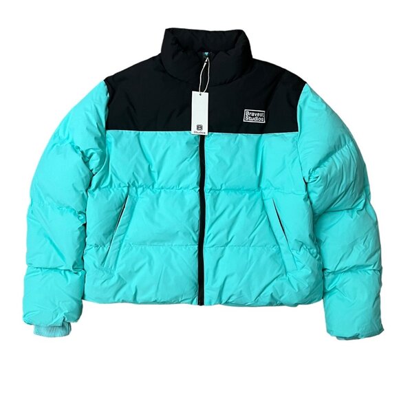 Bravest Studios Mens Down Filled Puffer Coat Blue Black‎ Small NWT Streetwear - Picture 1 of 15